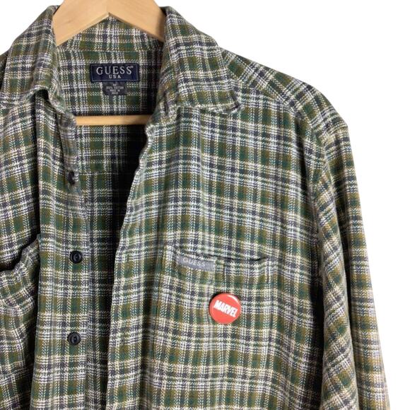 Vintage GUESS reworked Marvel Mandalorian yoda Comic flannel ombre bleached Med - Picture 4 of 5